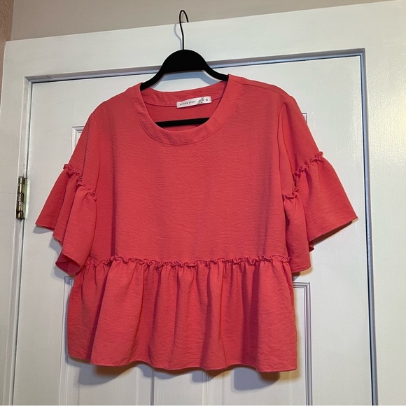 Altar'd State Tops - #82 ALTAR'D STATE LORI RUFFLE SLEEVE CORAL TOP